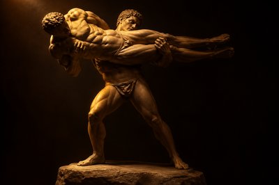 a statue of a man holding another man