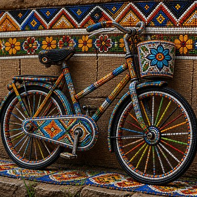 bicyle resting against a wall