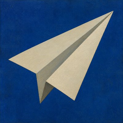 a paper plane, clean minimal composition on a plain background, no text