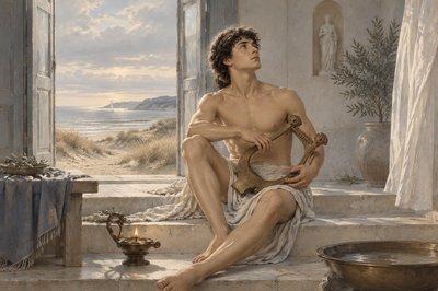 a painting of a man sitting on a step