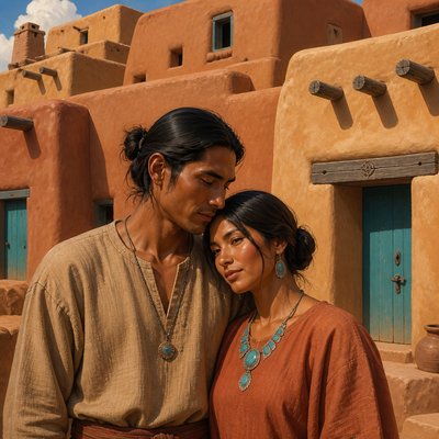 portrait of two people together — Adobe Pueblo Architecture