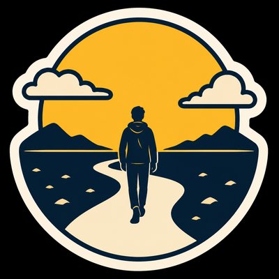 a solitary figure walking toward a glowing horizon across an empty plain, moody atmosphere, no text or lettering