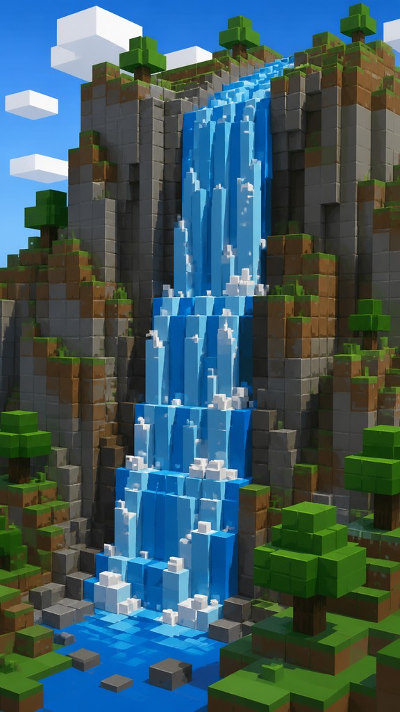 towering waterfall cascading down a cliff