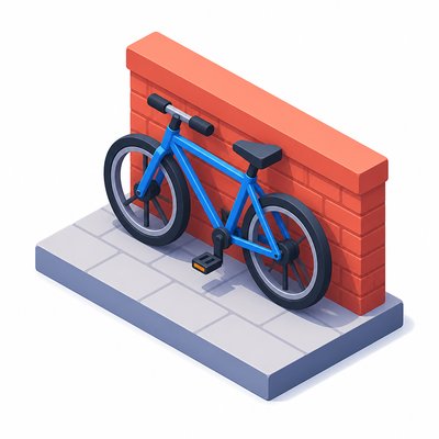 bicyle resting against a wall — Isometric Icon Design