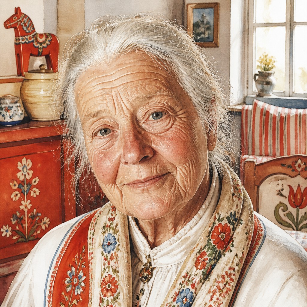 close-up portrait of an elderly person with expressive weathered features — Swedish Art Style