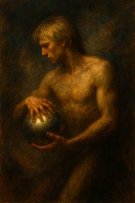 a painting of a man holding a ball