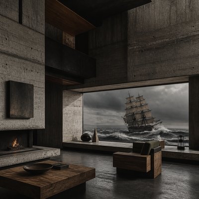 sailing ship on a stormy sea