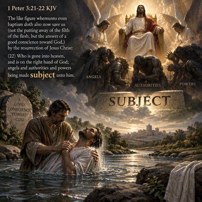1 Peter 3:21-22 KJV  The like figure whereunto even baptism doth also now save us (not the putting away of the filth of the flesh, but the answer of a good conscience toward God,) by the resurrection of Jesus Christ:  (22)  Who is gone into heaven, and is on the right hand of God; angels and authorities and powers being made subject unto him.

Emphasize the word "subject".