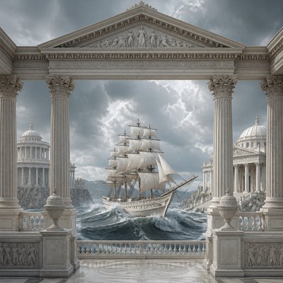 sailing ship on a stormy sea
