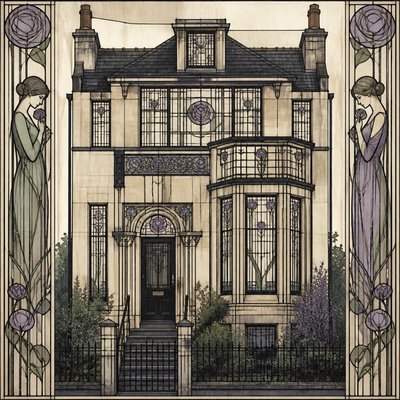 house with front view — Glasgow Style Art Nouveau