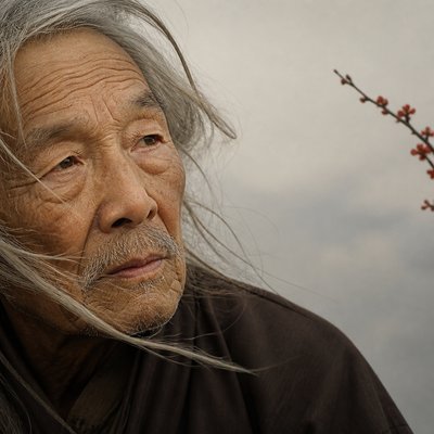 close-up portrait of an elderly person with expressive weathered features
