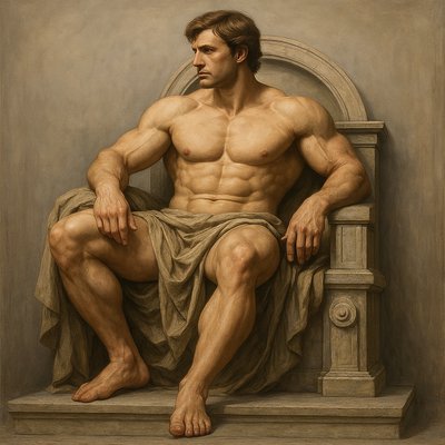 a painting of a man sitting on a bench