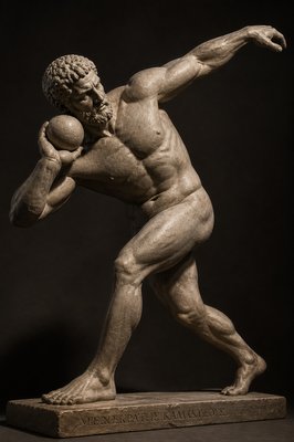 ancient greek athlete throwing a shotput