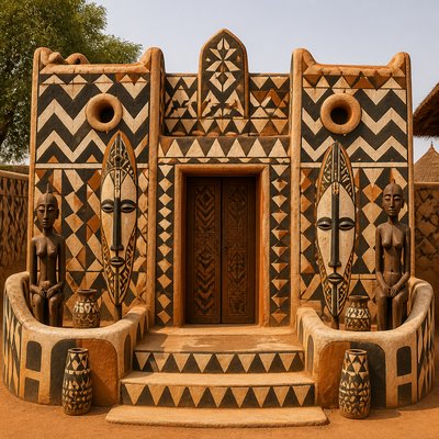 house with front view — Burkina Faso Art Style