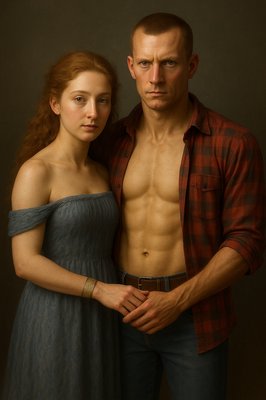 a painting of a man and a woman posing for a picture