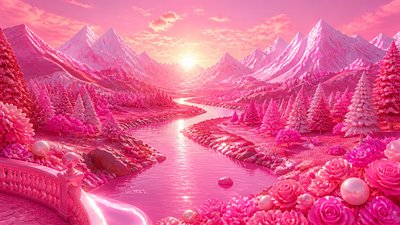 a vast valley with a river winding toward distant mountains at sunrise, no people, no text