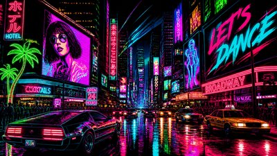 bustling city street panorama at dusk