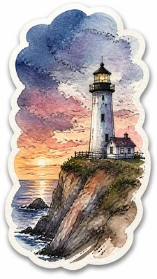 a lone lighthouse on a cliff at dusk under a dramatic sky, no text or lettering