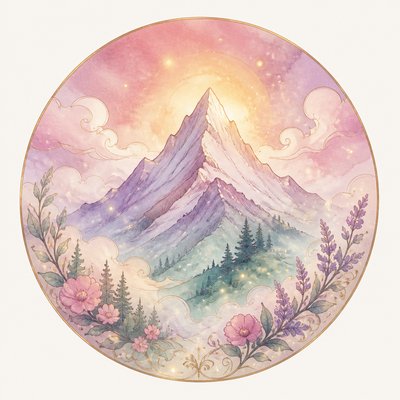 an emblem of a mountain peak inside a circle, simple bold shapes on a plain background, no text or lettering