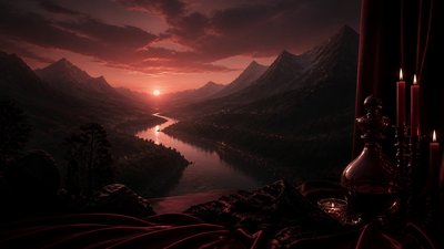 a vast valley with a river winding toward distant mountains at sunrise, no people, no text