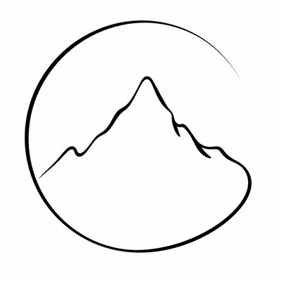 an emblem of a mountain peak inside a circle, simple bold shapes on a plain background, no text or lettering