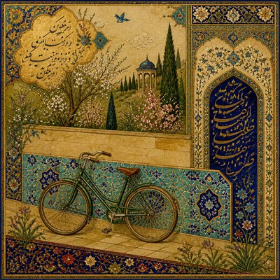 bicyle resting against a wall — Persian Art Style