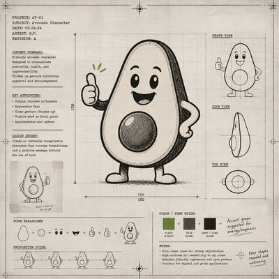a happy avocado character giving a thumbs up, bold readable design on a plain background, no text