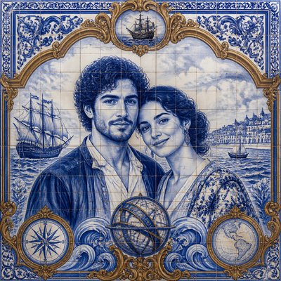 portrait of two people together — Portuguese Art Style