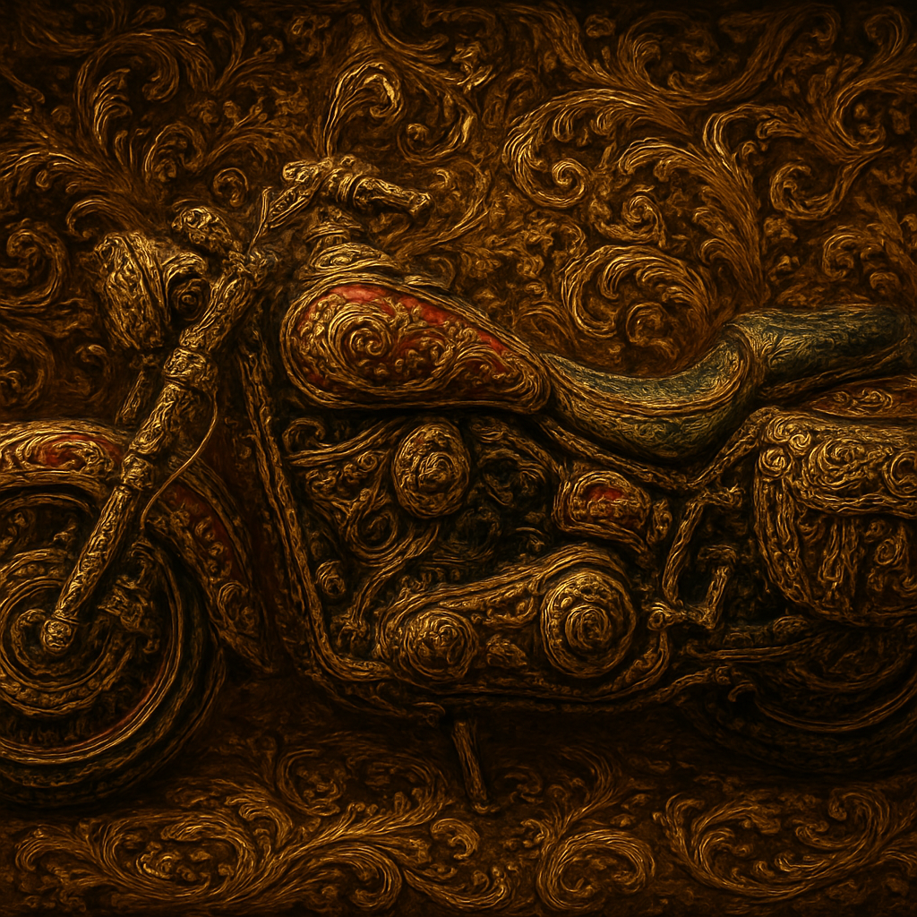 a painting of a motorcycle on a couch
