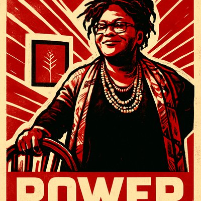 a poster of a woman holding a steering wheel