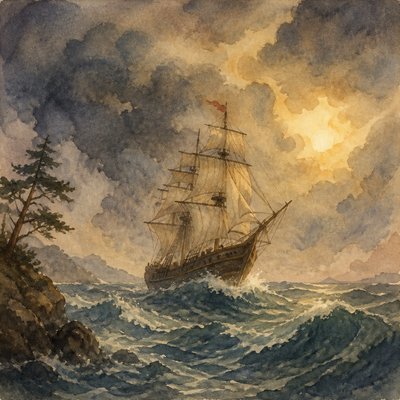 sailing ship on a stormy sea