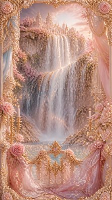towering waterfall cascading down a cliff