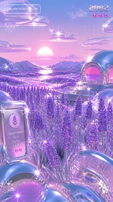 a field of lavender stretching to distant hills at dusk, no people