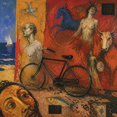 bicyle resting against a wall — Transavanguardia Art Style