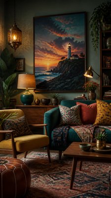 a lone lighthouse on a cliff at dusk under a dramatic sky, no text or lettering