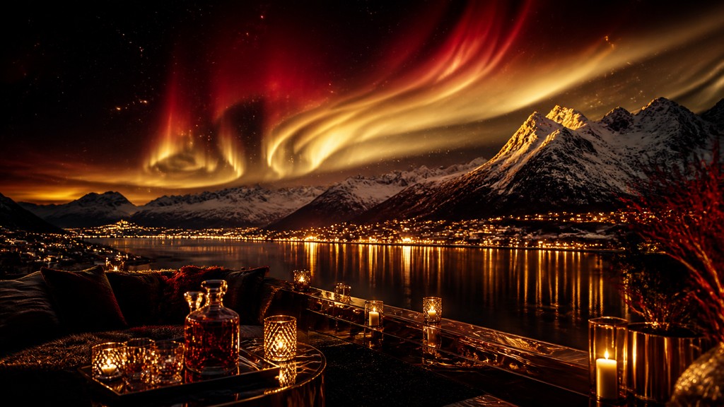 a flowing aurora over snowy peaks, wide sweeping composition, no people, no text
