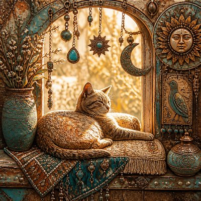 a cat lounging in a sunlit window