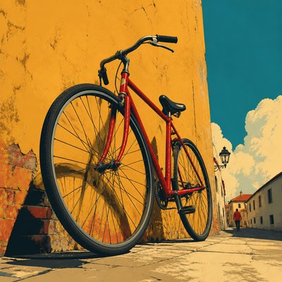 bicyle resting against a wall — Hierarchy Art Style