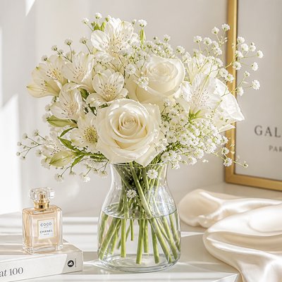 bouquet of flowers in a glass vase