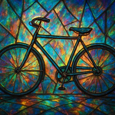 bicyle resting against a wall