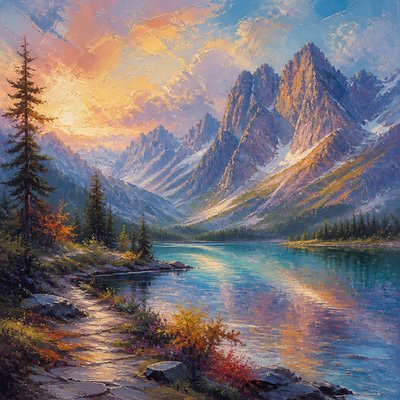 serene landscape with mountains and water