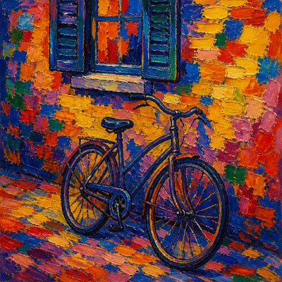 bicyle resting against a wall
