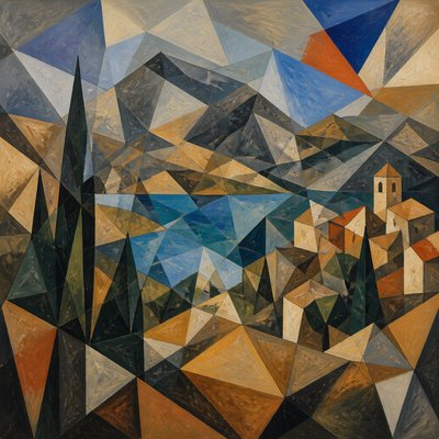 wide landscape with natural scenery — Cubist Modern Art Style