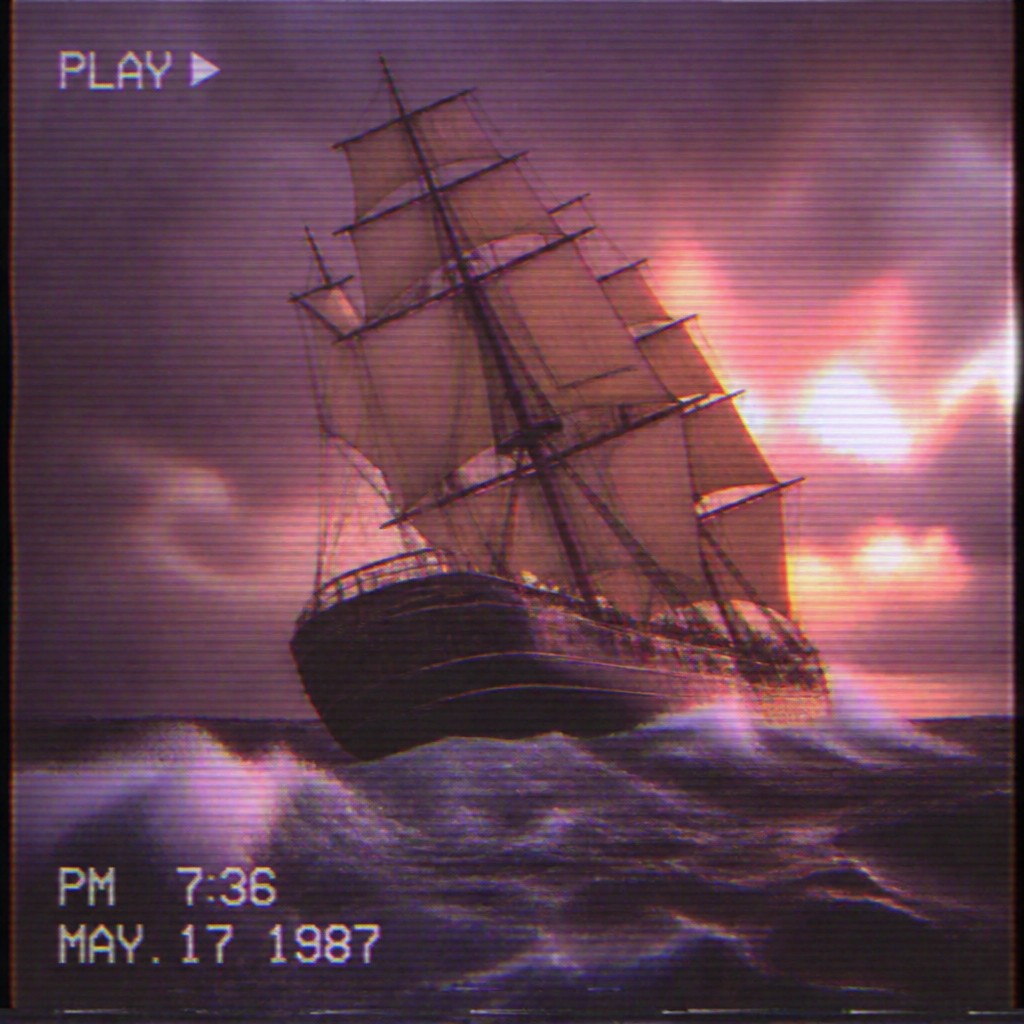 sailing ship on a stormy sea — VHS Aesthetic