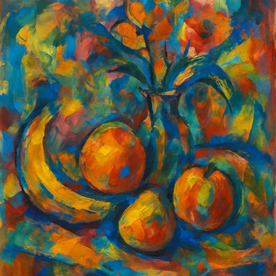 still life arrangement of fruits and flowers