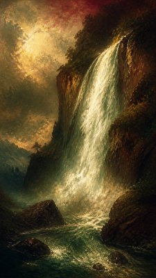 towering waterfall cascading down a cliff