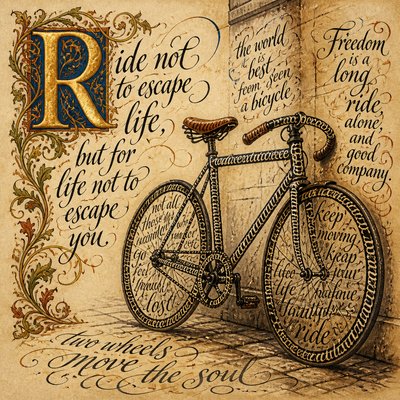 bicyle resting against a wall — Lettering Art Style