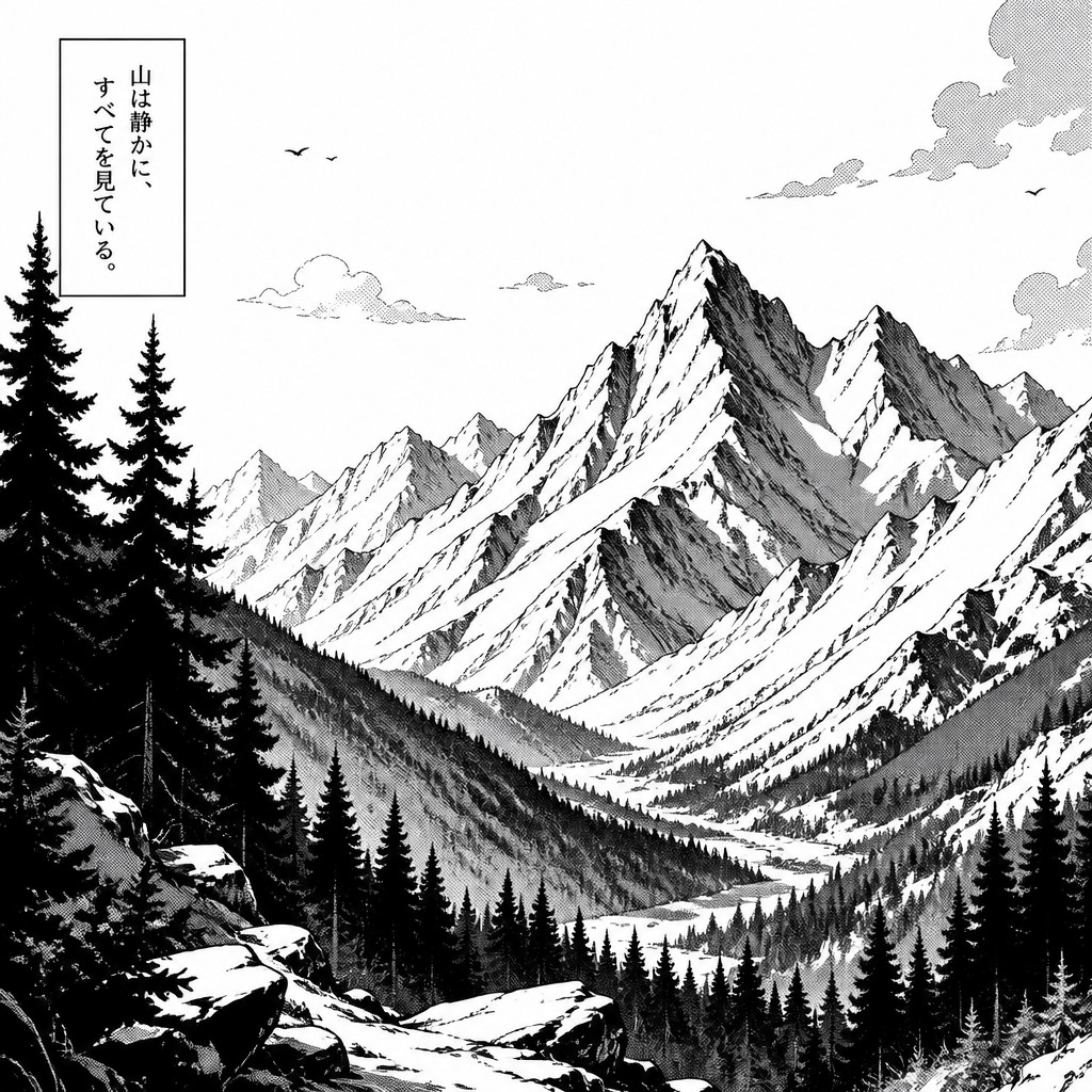 a mountain range above a pine valley, clear sky