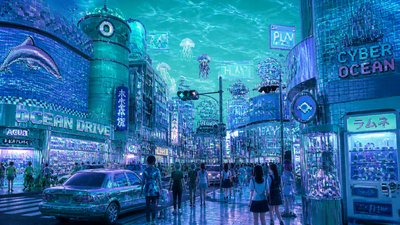 bustling city street panorama at dusk