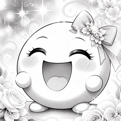 an exaggerated laughing face of an original round mascot character, bold and readable at small size, plain background, no text